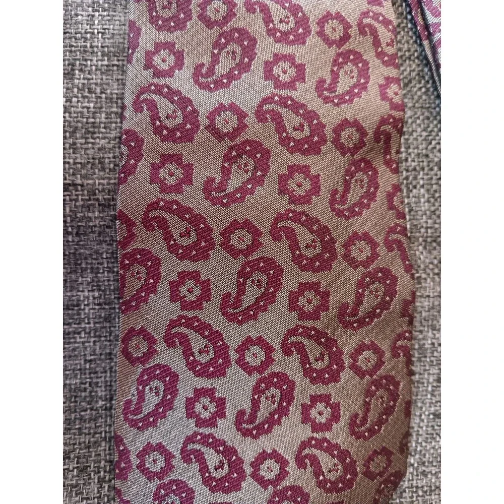 Dress Tie 70s 80s 90s Y2K Mens Taupe With Red Paisley 3.5 Wide